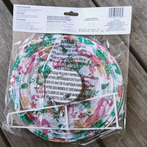 LED Paper Lantern Flamingo Tropical 8x8 In Tropical Tiki Beach Patio Pool Party - Picture 3 of 5